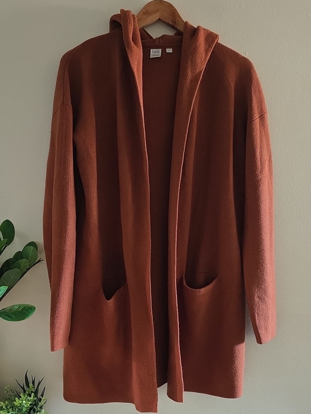 TWIK Rust Colored Knit Hooded Open Front Cardigan - S